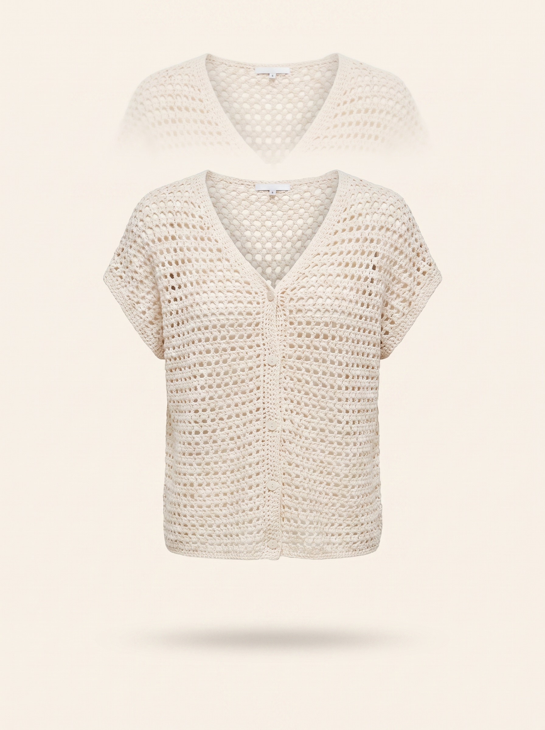 Crocheted Men Top, front, on cream