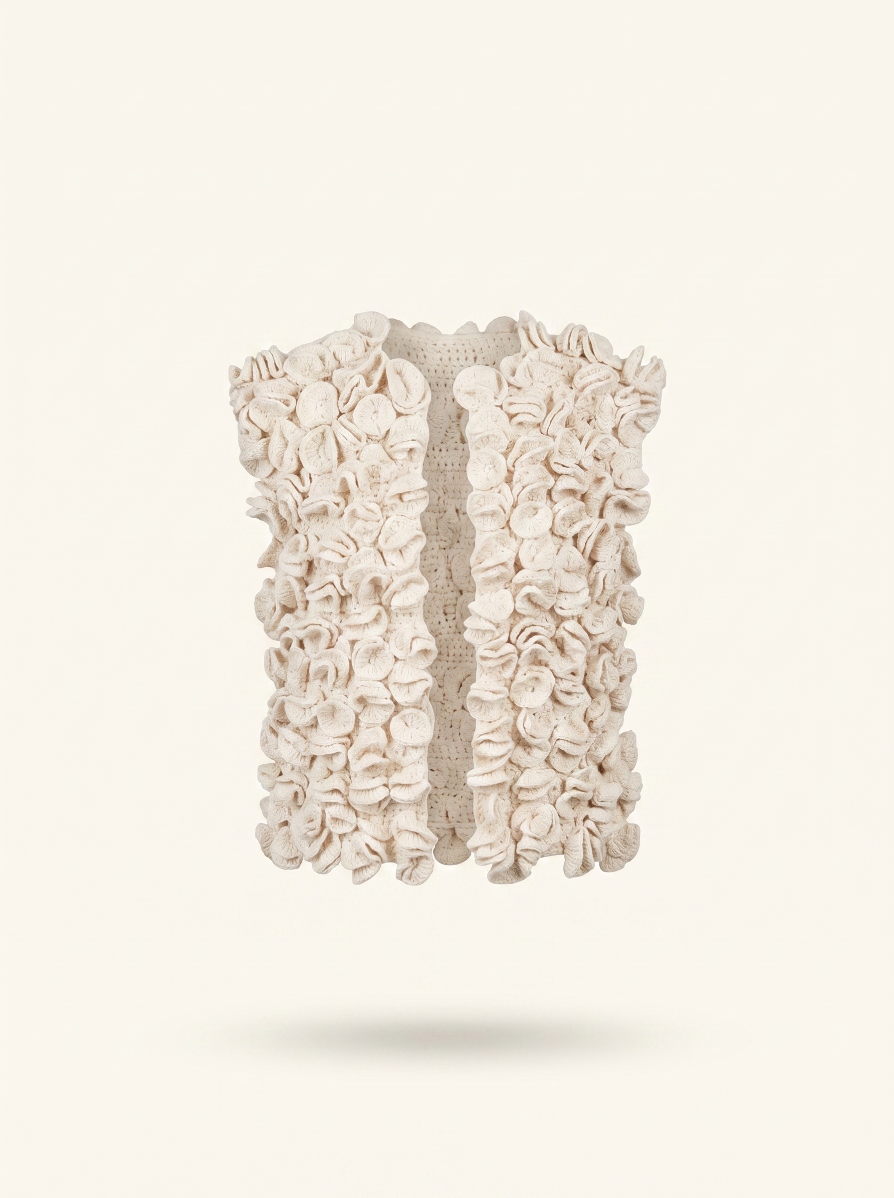 Ruffle Gilet, front, on cream